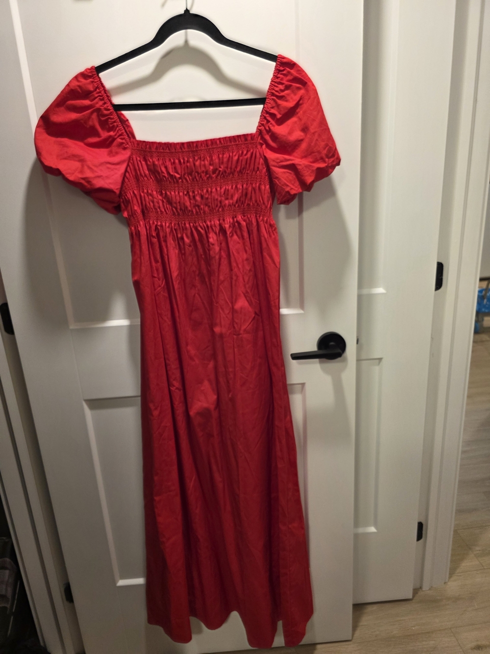 Red O.P.T Puff-Sleeve Womens Dress - Classic Smocked Bodice